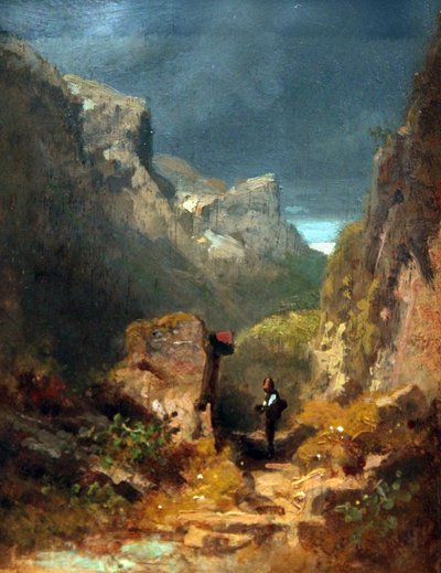岩の上の殉教者と山の風景 作： Carl Spitzweg