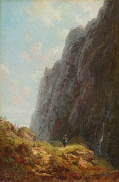 ウェンデルシュタイン周辺の酪農家と山の風景 作： Carl Spitzweg