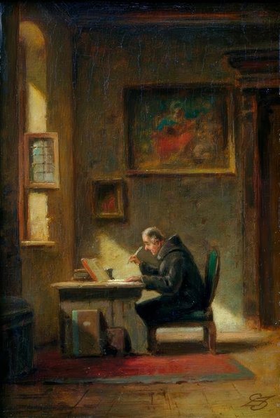 机の上の修道士 作： Carl Spitzweg