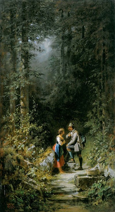 森の噴水でハンターと酪農家 作： Carl Spitzweg