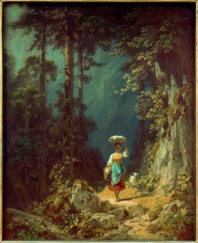 山の谷でヤギを持つ少女私 作： Carl Spitzweg
