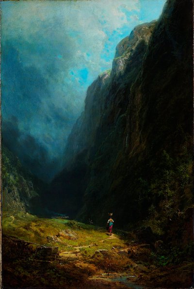 ""Paysage de haute vallee alpine"" Vue du mont Wendelstein Allemagne (Mt Wendelstein のあるアルプスの高地の谷の風景) Peinture de Carl Spitzweg (1808-1885) Oil on canvas vers 1871 Dim 88.5x59 cm クンストパラスト美術館、デュッセルドルフ 作： Carl Spitzweg