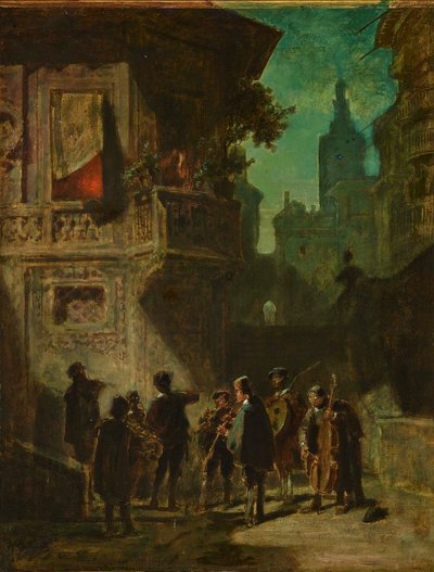 セビリアの理髪師によるスペインのセレナーデ、1856年頃。 作： Carl Spitzweg