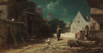 月明かりの下の夜警、または犬と猫、c。 1870年。 作： Carl Spitzweg