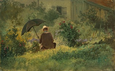 庭の画家」1860年頃（油彩・キャンバス 作： Carl Spitzweg