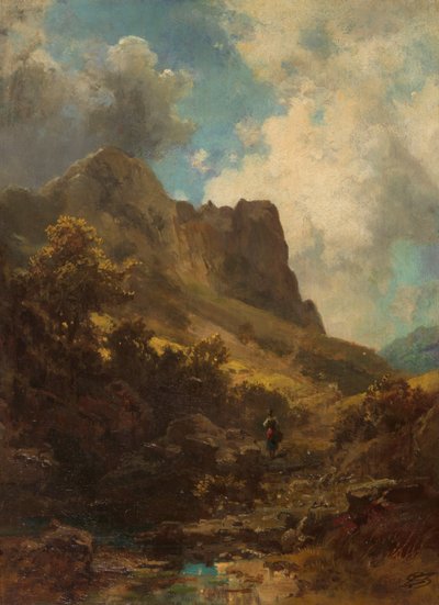 酪農家のいる谷峡谷、c. 1875年。 作： Carl Spitzweg