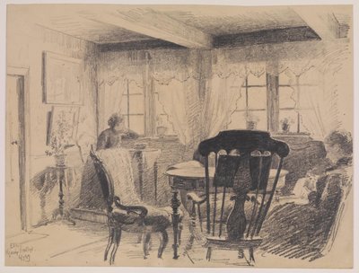 ヤルプ牧師。 2 人の裁縫婦人がいるリビング ルーム 作： Carl Thomsen