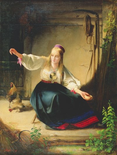 雌鶏の給餌、1839 作： Carl Timoleon von Neff