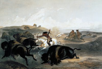 「バイソンを狩るインディアン」、1843年 作： Carl Vogel