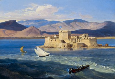 ナウプリア近郊のブルジィ要塞 作： Carl Wilhelm Freiherr von Heideck