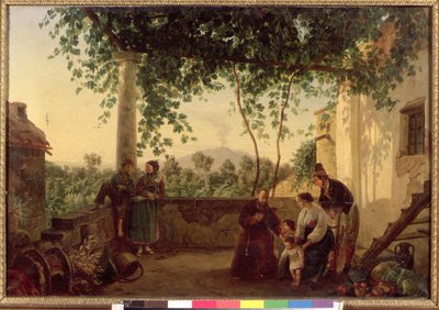ベスビオ山の景色を望むナポリ近くの家のテラス、1833 作： Carl Wilhelm Goetzloff