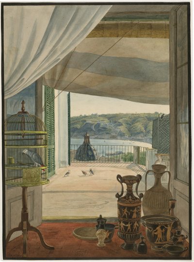 ナポリ湾を見下ろすバルコニーの骨董品 作： Carl Wilhelm Götzloff