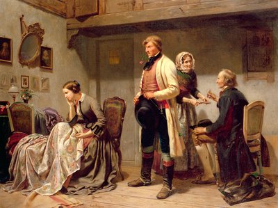 婚約したカップルへの乾杯（油） 作： Carl Wilhelm Huebner