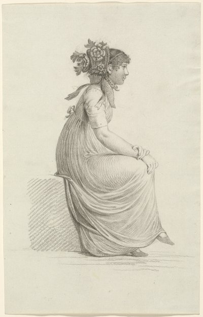 ファッショナブルな帽子をかぶって座っている若い女性 作： Carl Wilhelm Kolbe