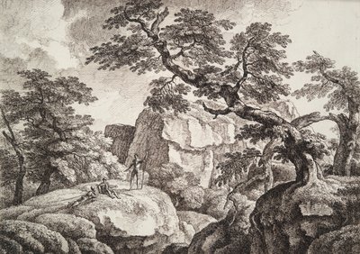 丘陵風景の中の 3 人の兵士 作： Carl Wilhelm Kolbe the elder