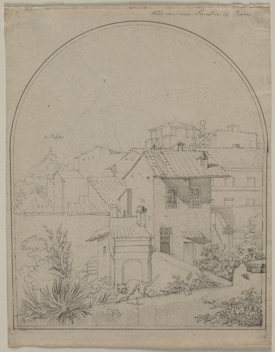ローマの私の窓からの眺め reto Soldier in a Landscape verso, c. 1817年。 作： Carl Wilhelm Tischbein