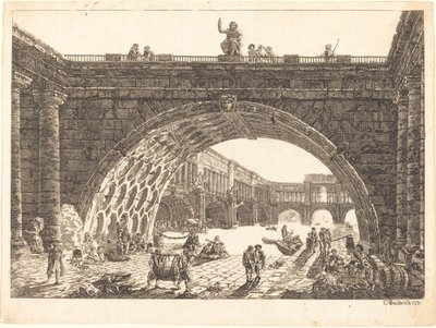 記念碑的な港の建築ファンタジー 作： Carl Wilhelm Weisbrod after Hubert Robert