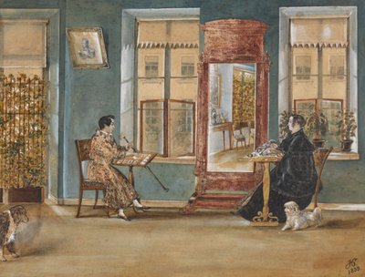 俳優ニコライオシポビッチドゥール1807-1839、1839年のリビングルームにいる女性。 作： Carl von Hampeln