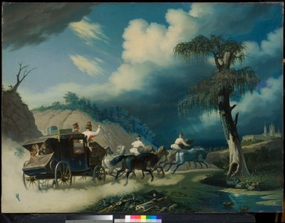 1830年代の雷雨の間のトロイカ。 作： Carl von Hampeln