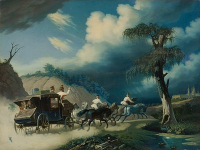 1830年代の雷雨の間のトロイカ。 作： Carl von Hampeln