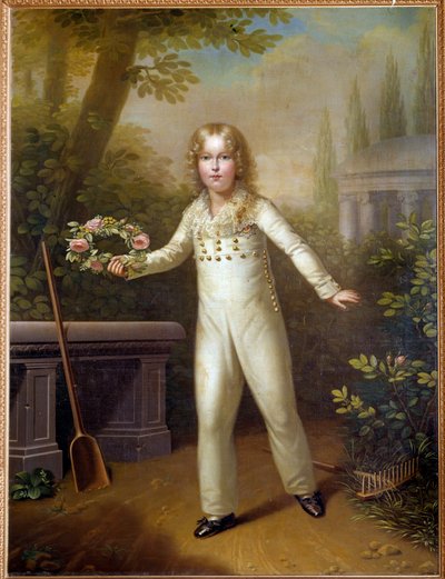 子供の肖像アイグロン (1811-1832) ローマ王ナポレオン 2 世、ライヒシュタット公、皇帝ナポレオン 1 世の息子、8 歳頃。 Carl Sales (1791-1870) (ec.autr.) による絵画 19 世紀 ウィーン、美術史美術館 作： Carl von Sales
