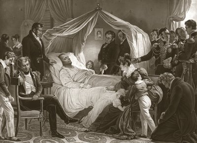 死の床に立つナポレオン、1821 年 5 月 5 日、パブ。 彫刻。 作： Carl von Steuben
