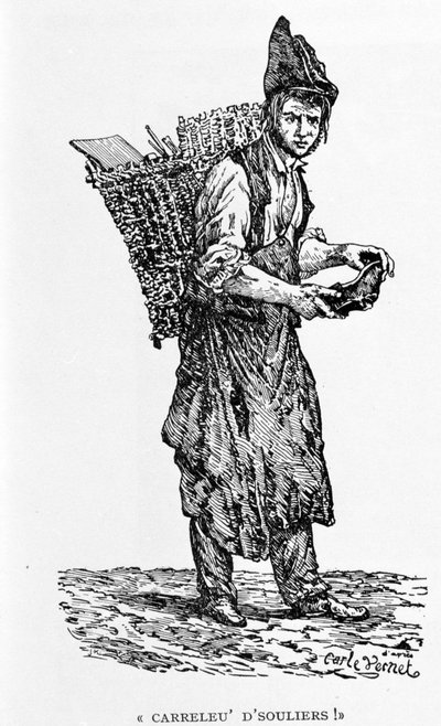 カルル・ヴェルネの版画「靴屋」。 作： Carle (after) Vernet