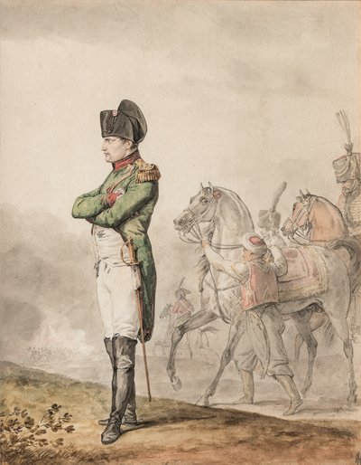 皇帝ナポレオン・ボナパルト1世（1769-1821）、アウステルリッツにて（鉛筆と水彩に白を加えたもの） 作： Carle (attr. to) Vernet