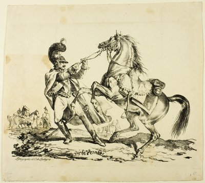 徒歩でキュラシエが飼育中の馬を拘束 作： Carle Vernet
