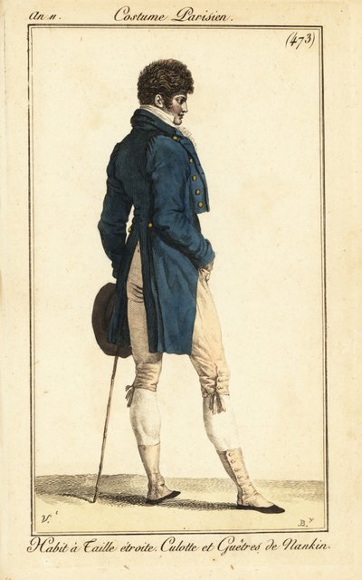 パリの狭いウエストの燕尾服のフランス人ダンディ 作： Carle Vernet