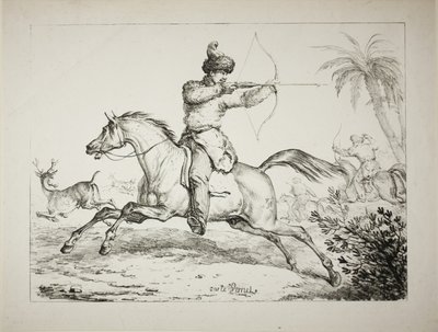 鹿を狩るカルムークの射手 作： Carle Vernet