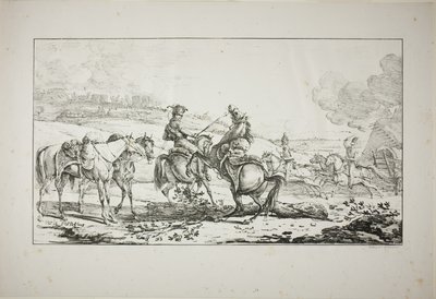 一度に 3 頭の馬に手綱を付けた騎馬砲兵 作： Carle Vernet