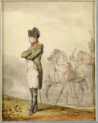 Napoleon a Austerlitz (1805) - Vernet, Carle (1758-1836)による「アウステルリッツのナポレオン」。紙に水彩画。個人蔵 作： Carle Vernet