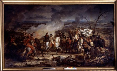 ナポレオン戦争：「1805年2月12日アウステルリッツの戦いでの皇帝ナポレオン1世（1769-1821）」。アントワーヌ・ヴェルネ（1758-1836）による絵画 1805年 ボワシー・サン・レジェーシャトー・ドゥ・グロスボア 作： Carle Vernet