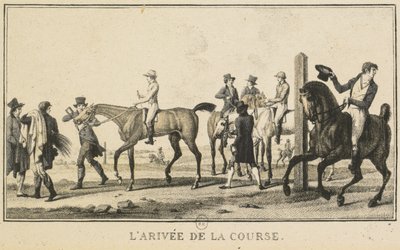 レースシーン：競走馬に到着した馬シーン：狩猟から到着した馬。 作： Carle Vernet