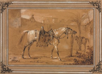 中庭のアラビア馬の鞍 作： Carle Vernet
