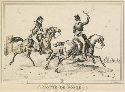 日常生活のシーン、道路と小道：メールルート...、1817年。 作： Carle Vernet