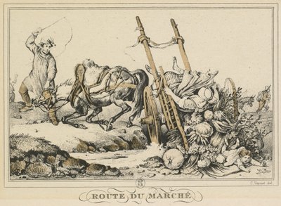 日常生活の風景、道と小道: Road to Market 作： Carle Vernet