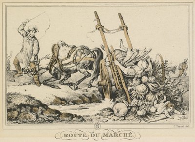 日常生活のシーン、道路と小道：市場への道、1819。 作： Carle Vernet
