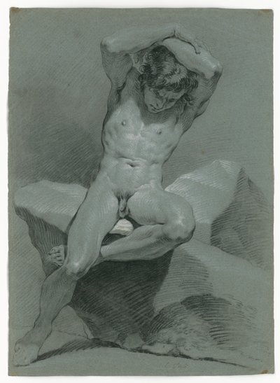 頭の上で腕を組んだ座る男性の裸体習作 作： カール・ヴァン・ルー