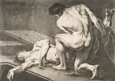 アカデミー：別の男の足を持ち上げる一人の男、1742-43。 作： Carle van Loo