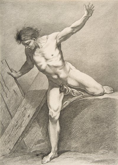 アカデミー：厚板に寄りかかっている歩き回る男、1742-43。 作： Carle van Loo