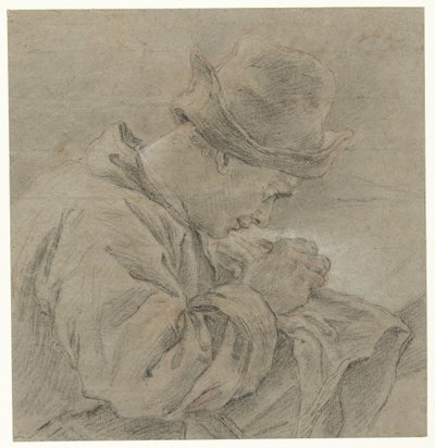 横から見た、作業中の製図工 作： Carle van Loo