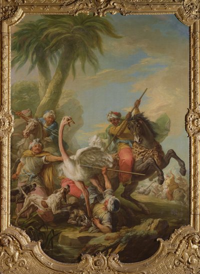 ダチョウ狩り（キャンバスに油彩） 作： Carle van Loo