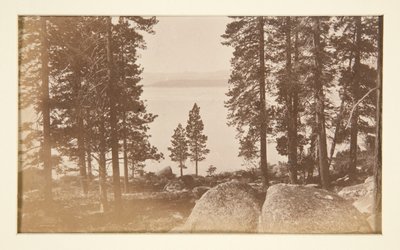 鉄道の 4 つのシーンとタホ湖の 4 つのビュー: ウォーム スプリングスからのタホ湖 作： Carleton E. Watkins