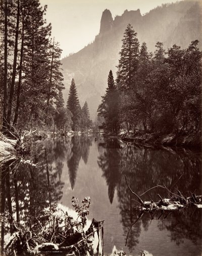 センチネル ロックのミラー ビュー、ヨセミテ、カリフォルニア州。 1872年、約印刷。 1876年。 作： Carleton E. Watkins.