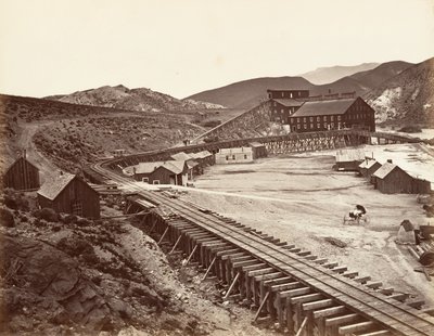 ユーレカ クォーツ ミルとフルーム、ネバダ州、1875 年、約 20 年頃に印刷。 1876年。 作： Carleton Emmons Watkins