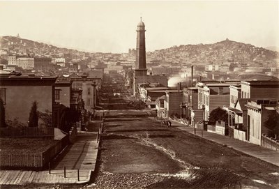 First Street、San Francisco、1864 年、約 20 年頃印刷。 1876年。 作： Carleton Emmons Watkins