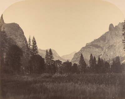 アップ ザ バレー、中央のノース ドーム、左側のセンチネル、1861 年。 作： Carleton Emmons Watkins