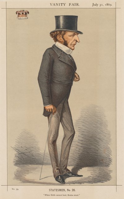 Vanity Fair: Statesman No. 26 When Birth cannot lead, Brains must., 1869. 作： Carlo
